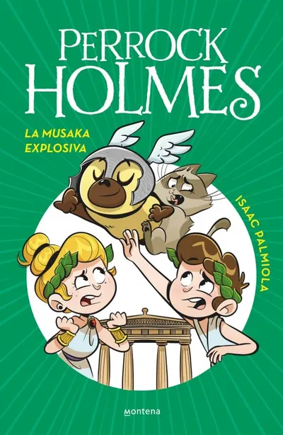 Portada del libro «La musaka explosiva», volumen 21 de la saga Perrock Holmes, de Isaac Palmiola. Idioma Castellano, 96 páginas, editorial Montena, publicado en 2025.