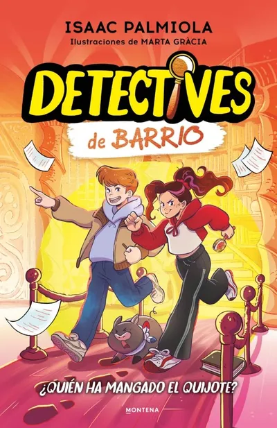 Portada del libro «¿Quién ha mangado el Quijote?», volumen 2 de la saga Detectives de barrio, de Isaac Palmiola. Idioma Castellano, 128 páginas, editorial Montena, publicado en 2026.